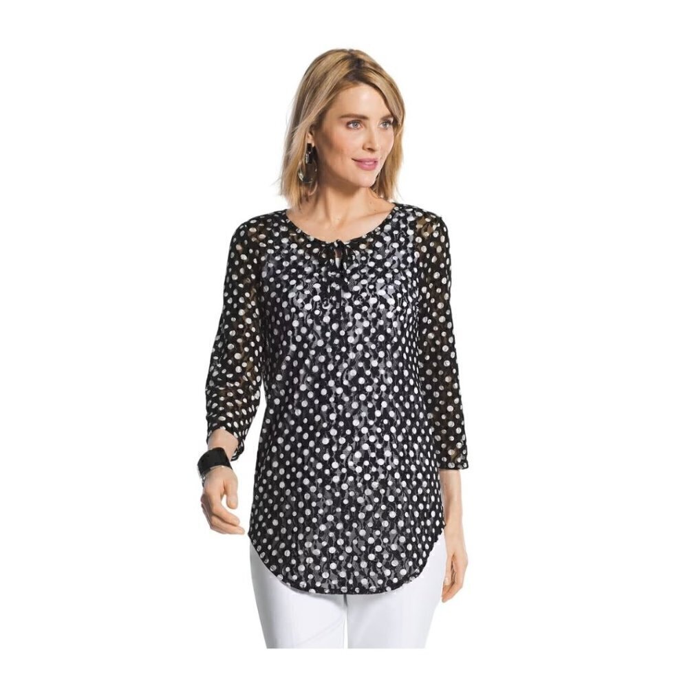 CHICO'S Bristol Lace Dot Top - Size XL